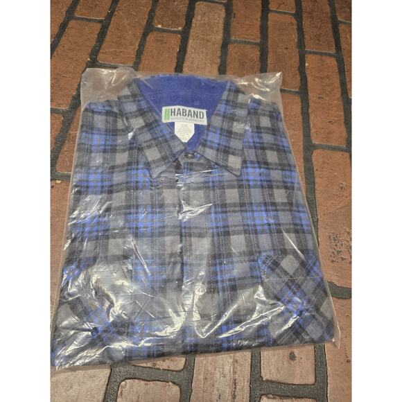 VTG Haband Flannel Shirt Mens Large Blue Plaid Button - Picture 1 of 3